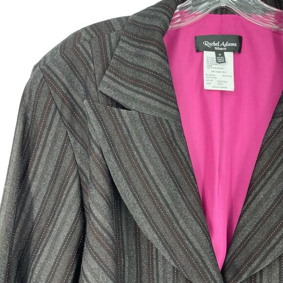 Dark Academia Striped Blazer Size 18 Floral Embroidery - Picture 3 of 16